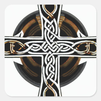 Witte en bruine Keltische Kruis Vierkante Sticker