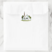 Witte en bruine kerk ronde sticker (Tas)
