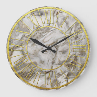 Witte en bruine marmer Golden Roman Numerals Grote Klok