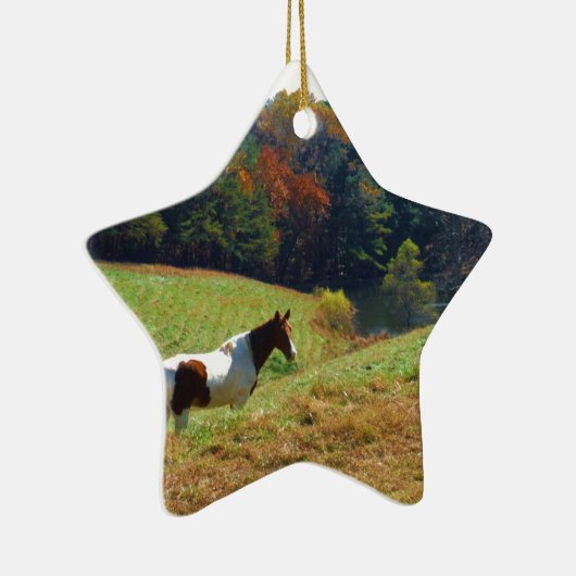 Witte en bruine paarden, Autumn vijver Keramisch Ornament (Rechts)