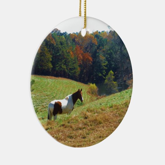 Witte en bruine paarden, Autumn vijver Keramisch Ornament (Rechts)