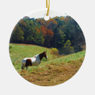 Witte en bruine paarden, Autumn vijver Keramisch Ornament