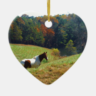 Witte en bruine paarden, Autumn vijver Keramisch Ornament