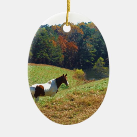 Witte en bruine paarden, Autumn vijver Keramisch Ornament (Voorkant)