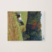 Witte en bruine paarden, Autumn vijver Legpuzzel (Horizontaal)