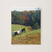 Witte en bruine paarden, Autumn vijver Legpuzzel (Verticaal)