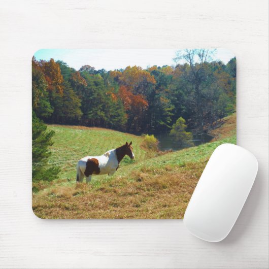 Witte en bruine paarden, Autumn vijver Muismat (Met muis)