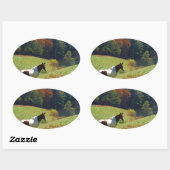 Witte en bruine paarden, Autumn vijver Ovale Sticker (Vel)