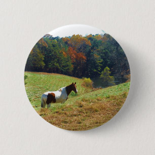 Witte en bruine paarden, Autumn vijver Ronde Button 5,7 Cm