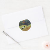 Witte en bruine paarden, Autumn vijver Ronde Sticker (Envelop)