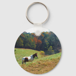 Witte en bruine paarden, Autumn vijver Sleutelhanger