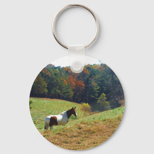 Witte en bruine paarden, Autumn vijver Sleutelhanger (Voorkant)