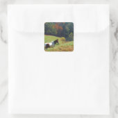 Witte en bruine paarden, Autumn vijver Vierkante Sticker (Tas)