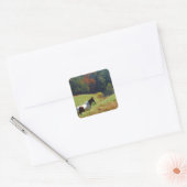 Witte en bruine paarden, Autumn vijver Vierkante Sticker (Envelop)