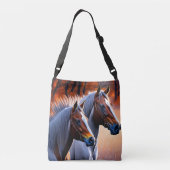 Witte en bruine paardenpaarden, kroesbek crossbody tas (Achterkant)
