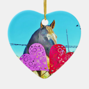 Witte en bruine Valentijn Keramisch Ornament