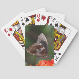 Witte en bruine vlinder op rode bloem pokerkaarten
