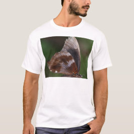 Witte en bruine vlinder op rode bloem t-shirt