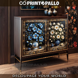 Witte en cerulean bloemen voor 2 deurkast tissuepapier