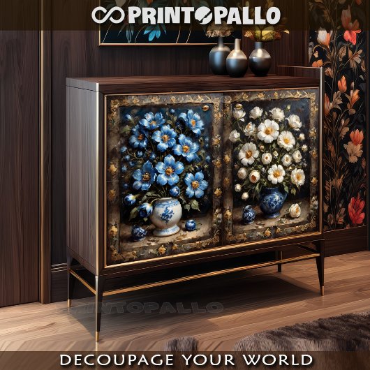 Witte en cerulean bloemen voor 2 deurkast tissuepapier