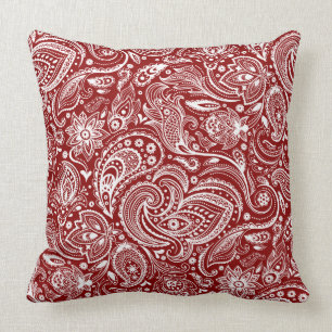 Witte en Crimson Rode  Bloemen Paisley Kussen