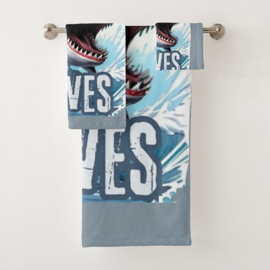 Witte en cyaan haai grafische graffiti-stijl kunst bad handdoek (Insitu)