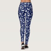 Witte en donkerblauwe kerstheilige en hertenpatroo leggings (Achterkant)