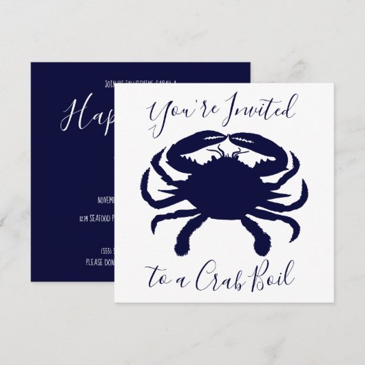 Witte en Donkerblauwe krab Birthday Kaart (Voorkant / Achterkant)