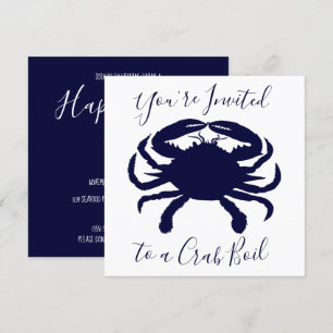 Witte en donkerblauwe krabboil-verjaardag kaart