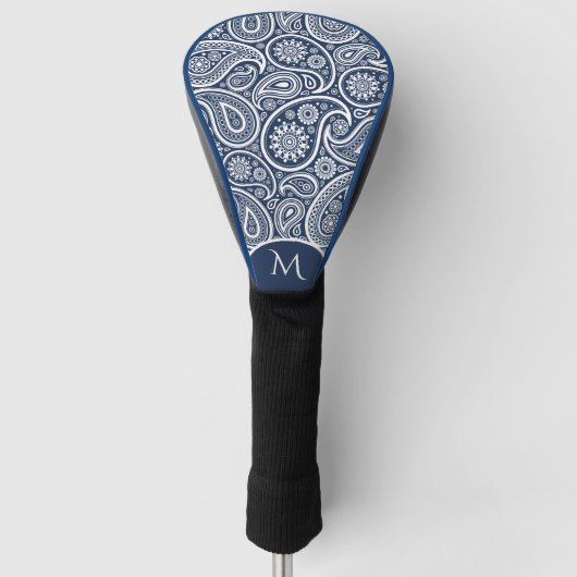 Witte en donkerblauwe  paisleypatroon golfheadcover (Voorkant)