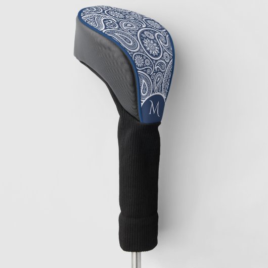 Witte en donkerblauwe  paisleypatroon golfheadcover (Schuin)