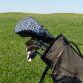 Witte en donkerblauwe  paisleypatroon golfheadcover (Insitu)