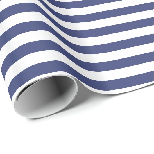 Witte en donkerblauwe streep cadeaupapier (Rol Hoek)