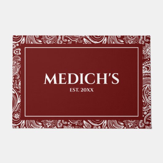 Witte en donkerrode  Paisley Pattern Doormat Deurmat (Voorkant)