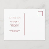 Witte en donkerrode tekst en foto | De datum opsla Aankondigingskaart (Achterkant)