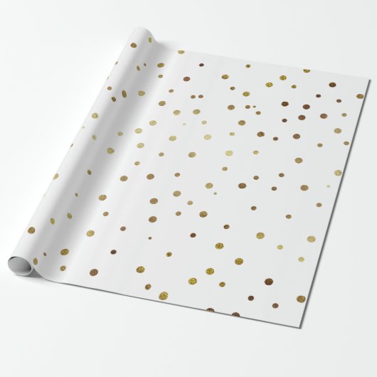 Witte en Faux Gold Cute Festive Confetti Cadeaupapier (Uitgerold)