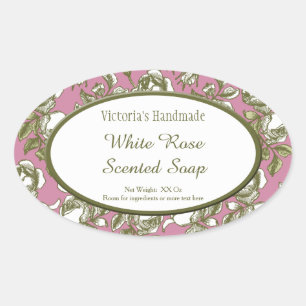Witte en Faux Gold Roos Aangepaste zeep-Stickers Ovale Sticker
