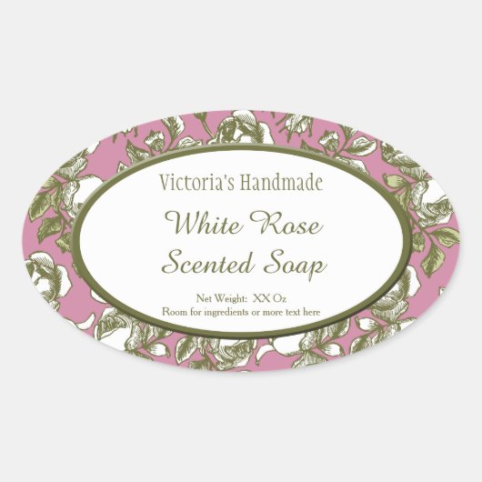 Witte en Faux Gold Roos Aangepaste zeep-Stickers Ovale Sticker (Voorkant)