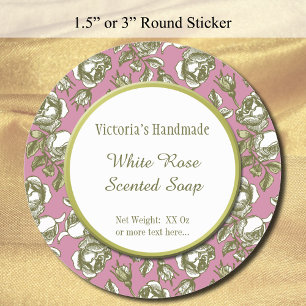 Witte en Faux Gold Roos Aangepaste zeep-Stickers Ronde Sticker