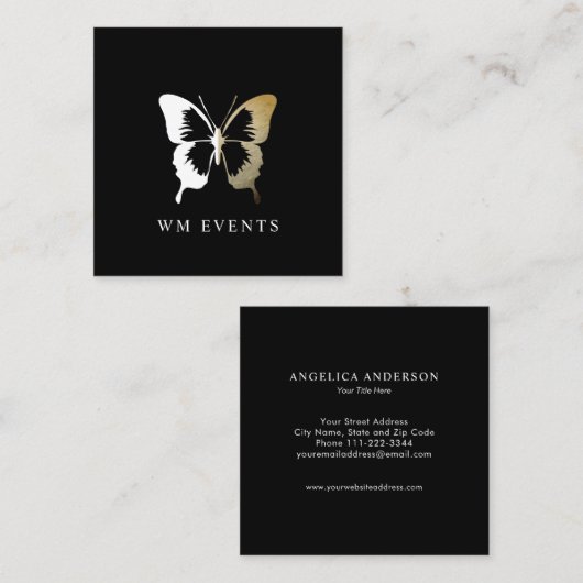 Witte en gekruiste vlinder vierkante visitekaartje (Voorkant / Achterkant)