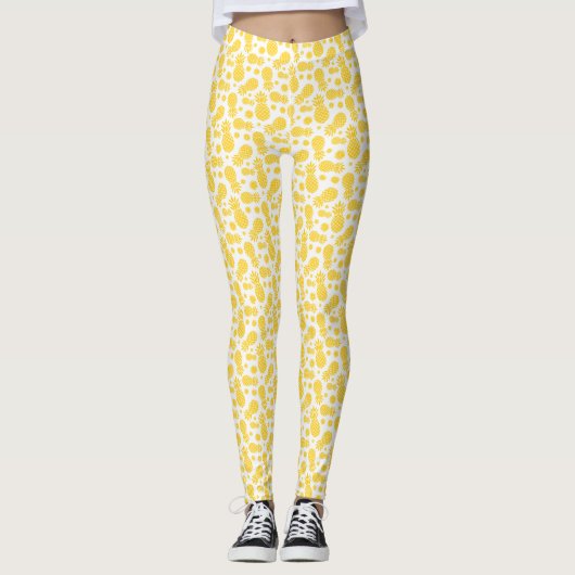 Witte en gele anananasbloem leggings (Voorkant)