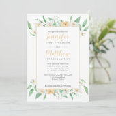 Witte en Gele Bloemen Ingelijste Bloemen Huwelijk Kaart (Staand voorkant)