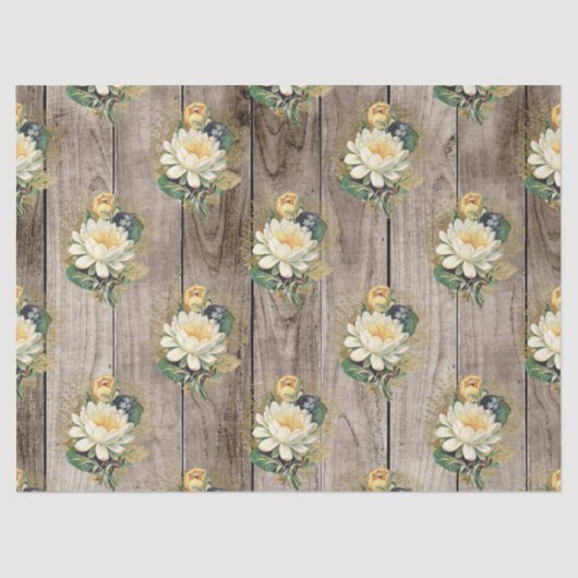 Witte en gele bloemen op  houtontvlechting tissuepapier (Voorkant)