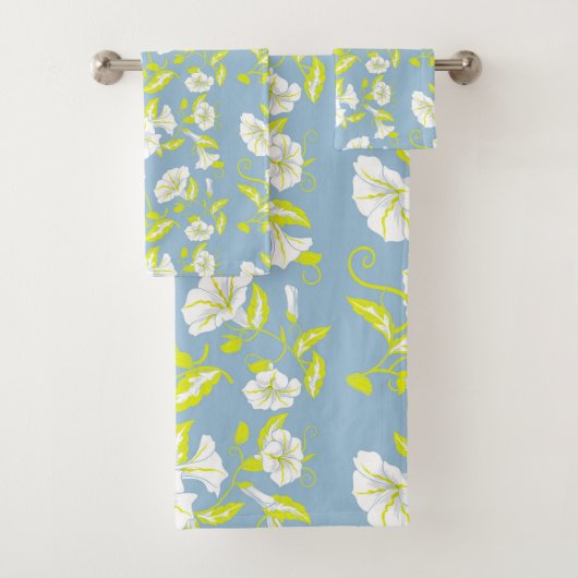 Witte en gele bloemen patroon op grijs bad handdoek (Insitu)