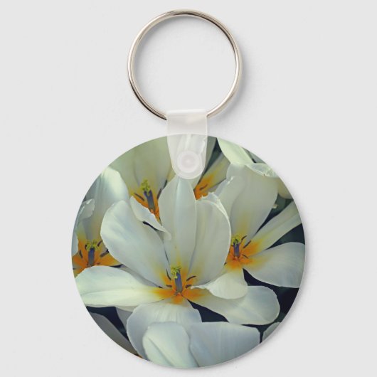 Witte en gele bloemen sluiten dicht sleutelhanger (Voorkant)