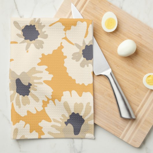 Witte en gele bloemmotieven theedoek (Quarter Fold)