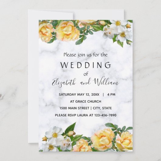 Witte en gele bloesem delicate bruiloft kaart (Voorkant)