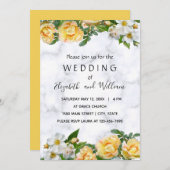 Witte en gele bloesem delicate bruiloft kaart (Voorkant / Achterkant)