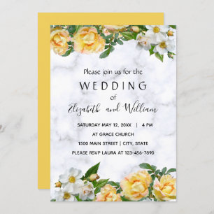 Witte en gele bloesem delicate bruiloft kaart