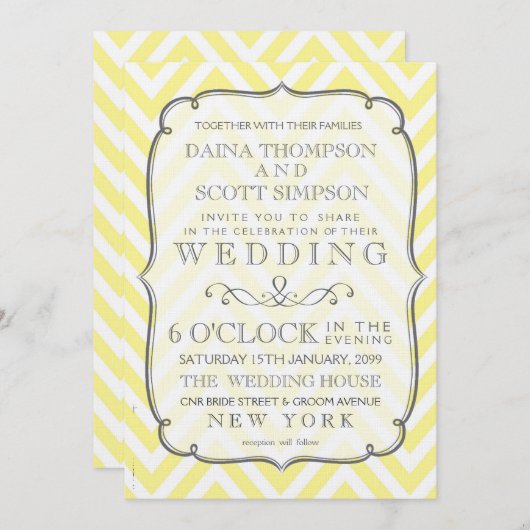  Witte en Gele Chevron Stripes Wedding Kaart (Voorkant / Achterkant)